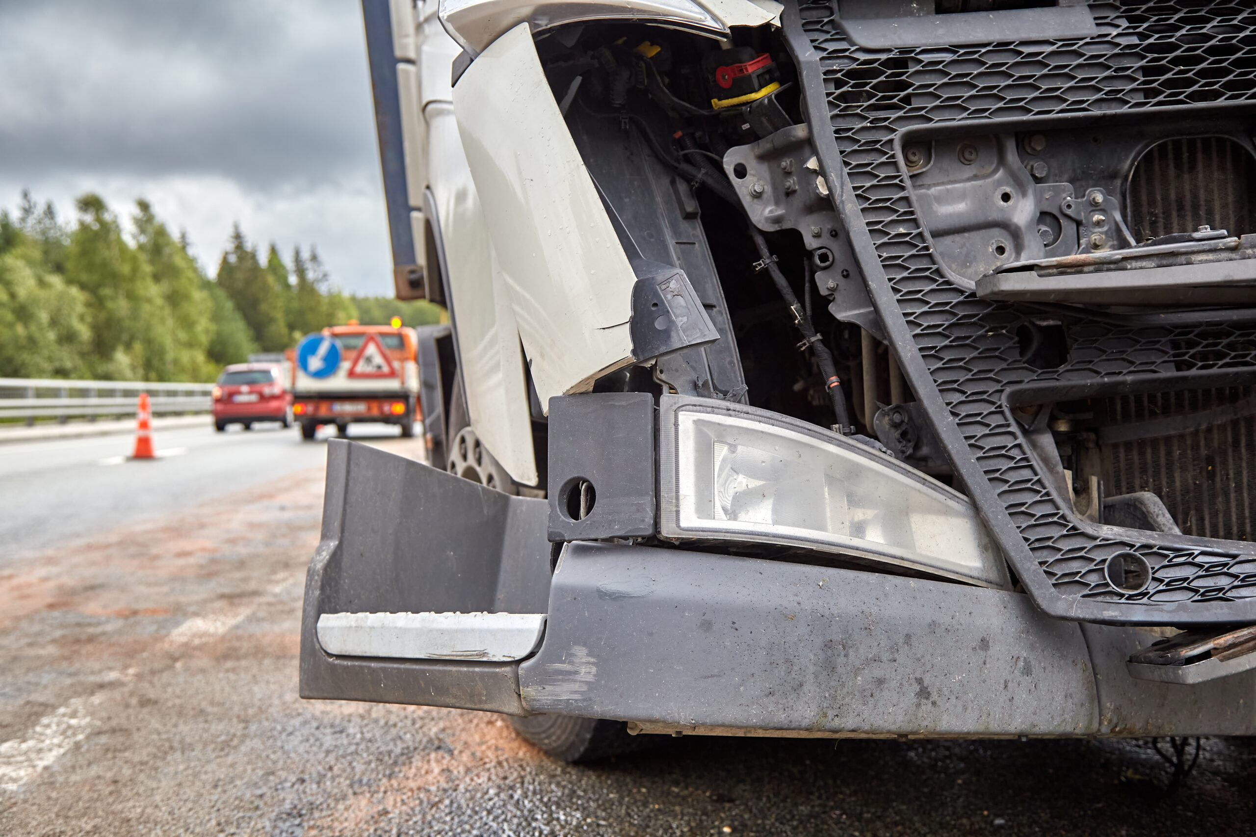 Car Accident: Truck After Collision With Road Barrier