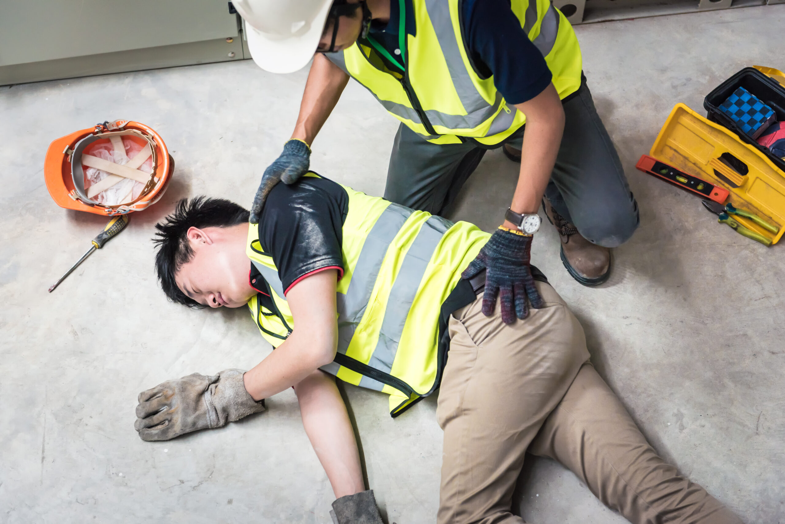 Check Response, Life-saving And Rescue Methods. Accident At Work